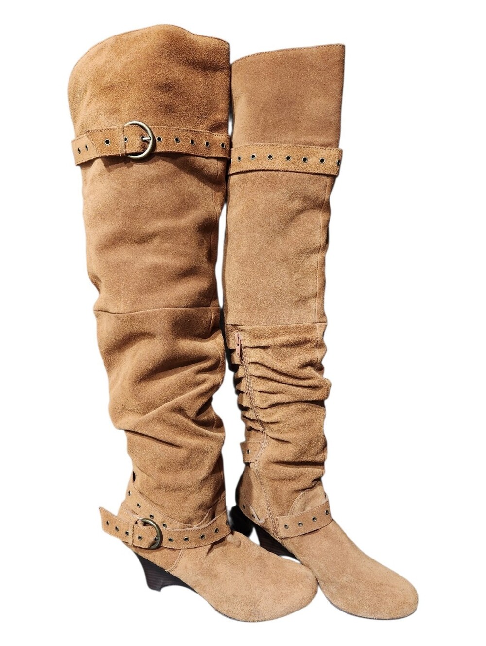 Naughty Monkey Suede Over-the-Knee Slouchy Buckle Boots Size 8 EUC